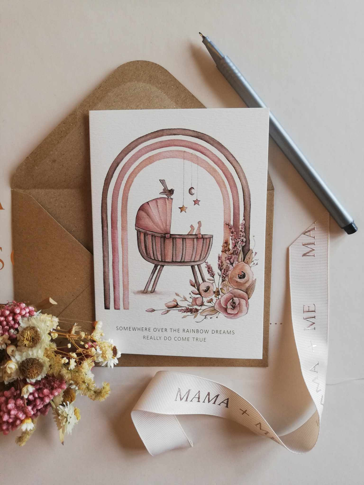 Somewhere over the rainbow card A perfect card for rainbow baby (birth after loss) or as general congratulations card.