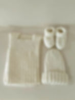 3 piece cream baby merino hand-knitted newborn set for baby shower gift or gift to new mum