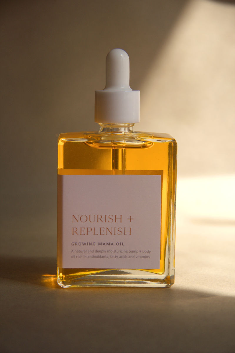 Thumbnail: Luxury growing mama belly and bump oil for pregnancy care ritual.  70ml Glass dropper bottle.