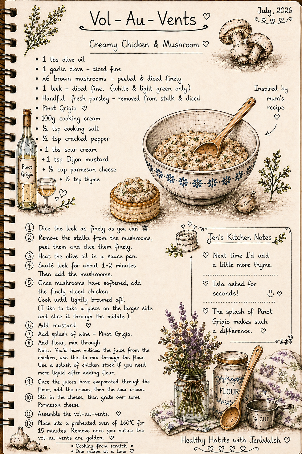 Creamy Mushroom & Chicken Vol-Au-Vents  | DOWNLOAD this recipe card by saving this image - JenWalsh xoxo