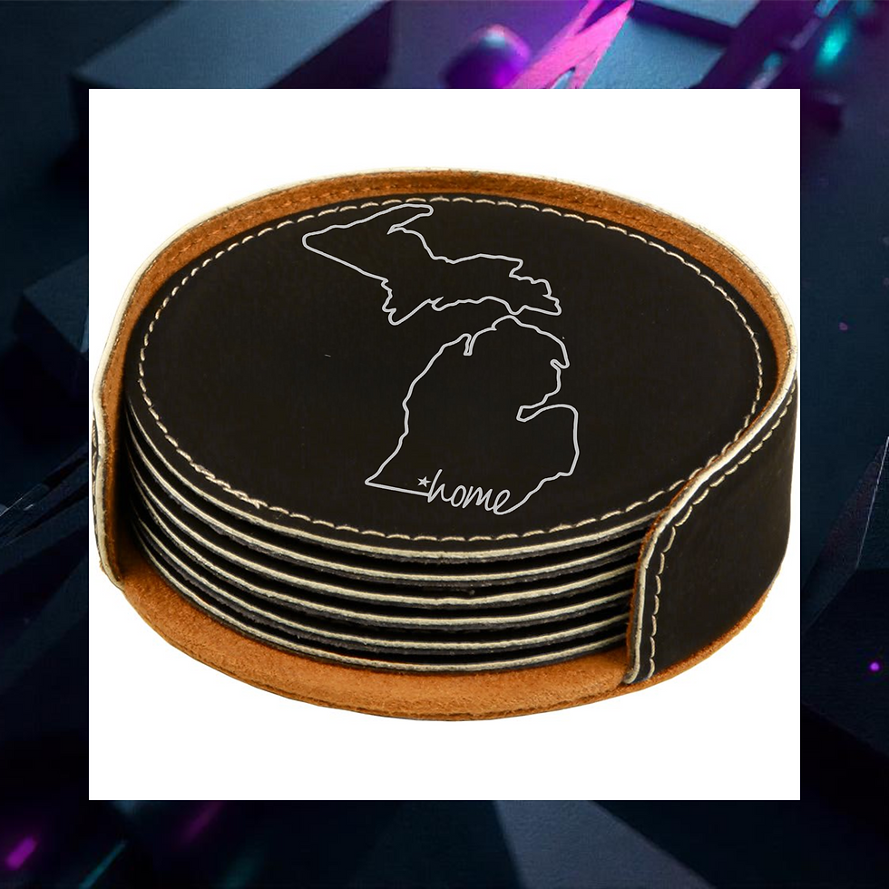 Thumbnail: Michigan Round Leatherette Coaster Set