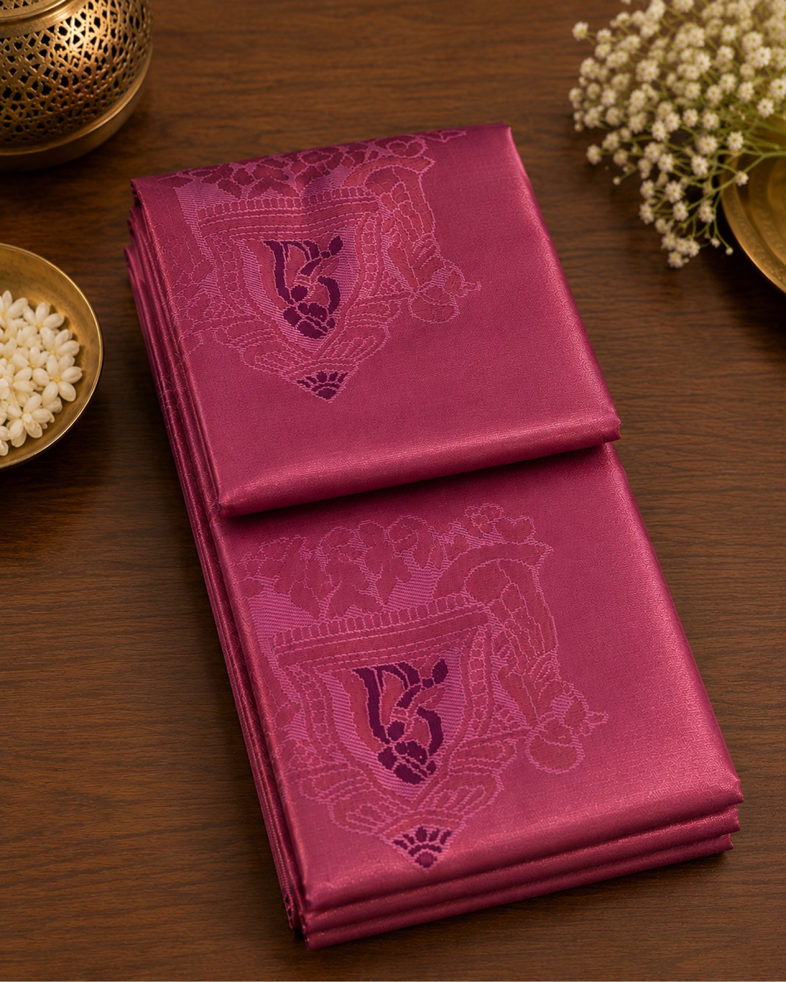 Magenta Silk Saree with Woven Ganesha Motif
