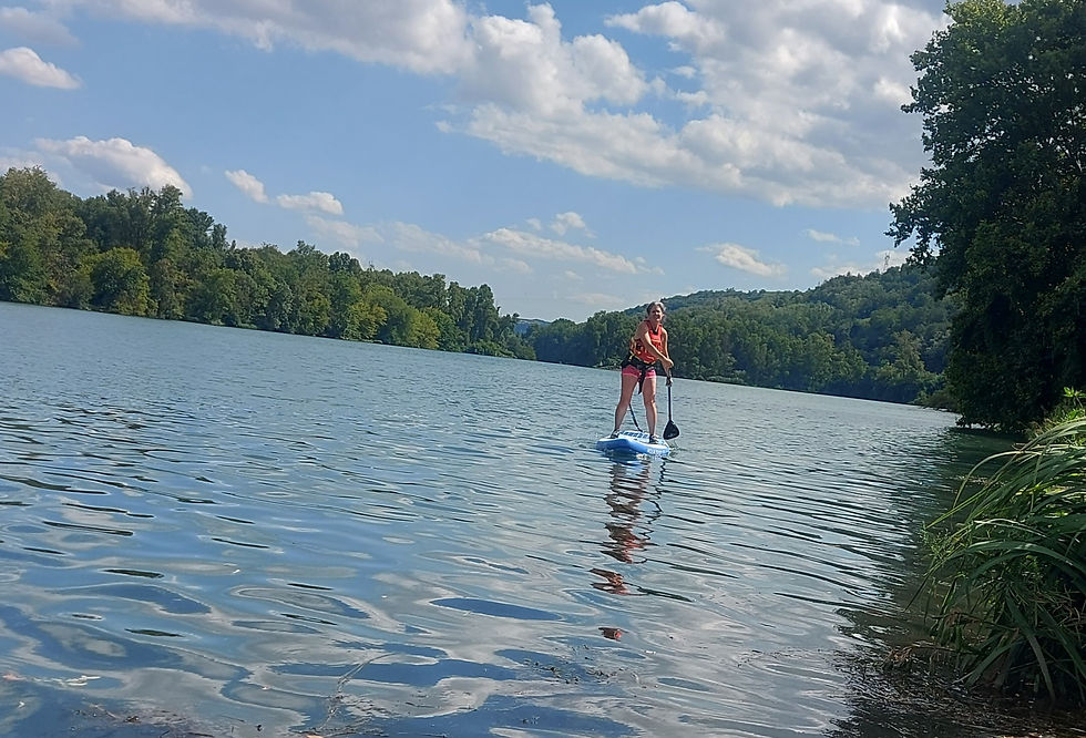 Family stand up paddleboarding 