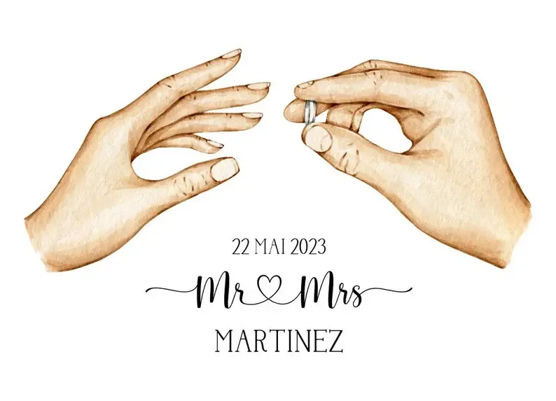 Thumbnail: Affiche Mariage/Couple personnalisable - Mains des mariés avec alliance - cadeau