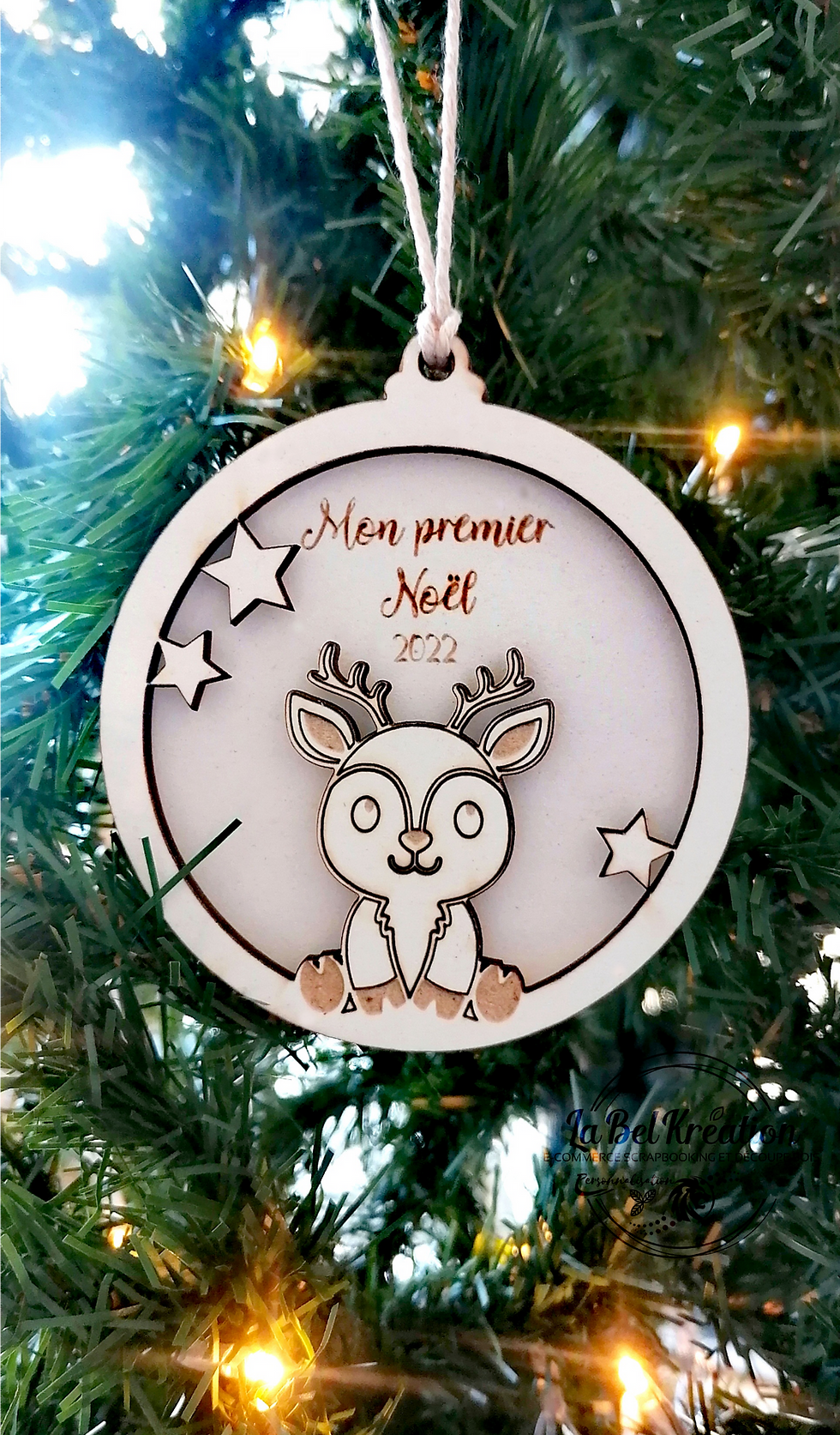 Thumbnail: Boule de noël "Mon 1er Noël" petit cerf personnalisable avec prénom