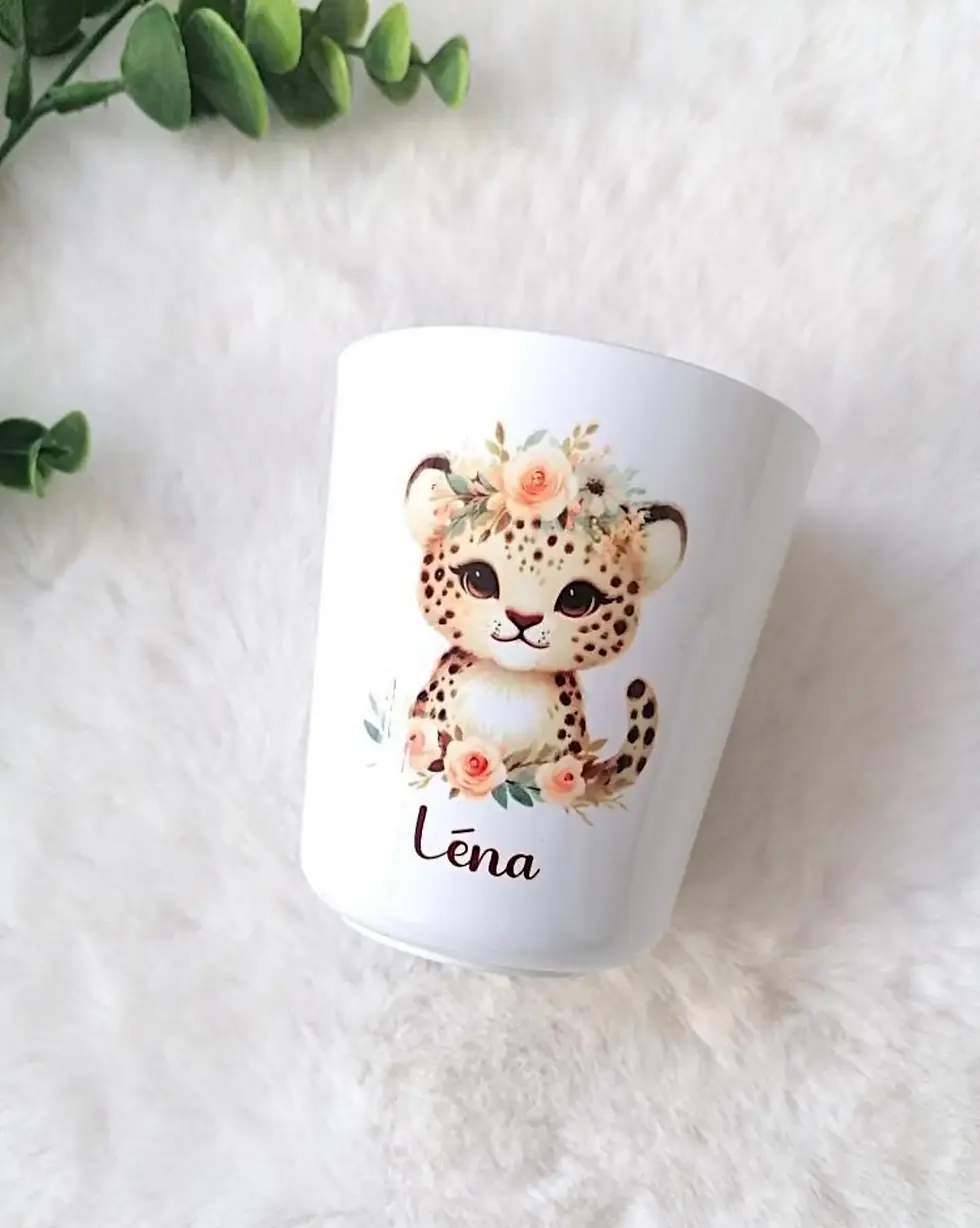 サムネイル： Gobelet enfant personnalisable- maternelle- école crèche- Panda, Zèbre, Léopard