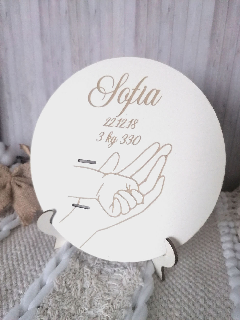 Thumbnail: Plaque de naissance en bois personnalisée – Souvenir unique et intemporel