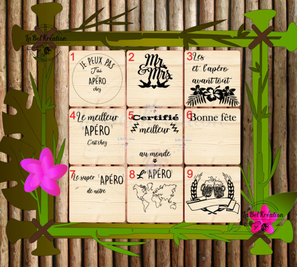 Miniature : Sous-verres en bois bambou personnalisés, Idée cadeau amis, Anniversaire ...