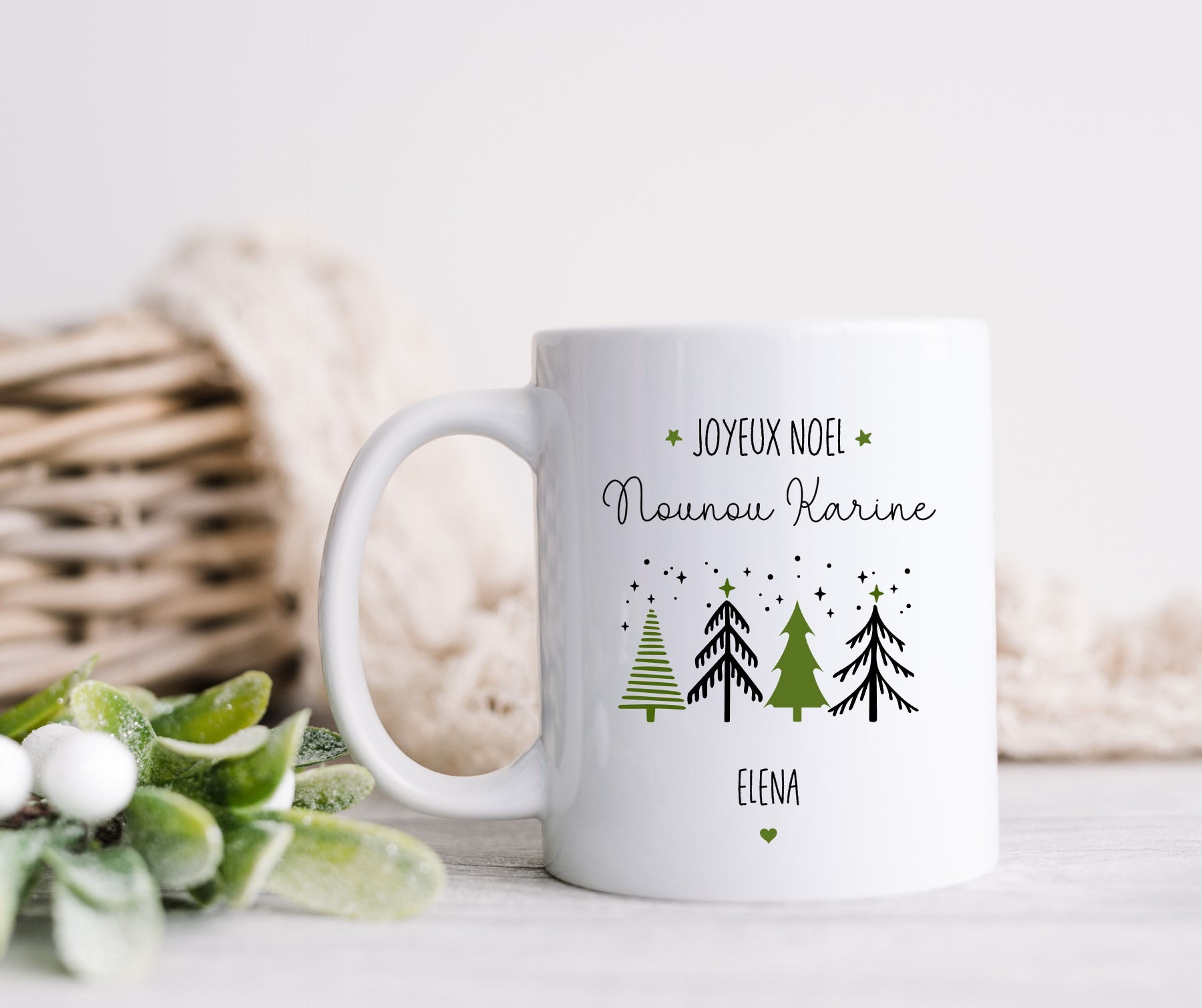Mug Noël Nounou - Maîtresse - Atsem - Marraine - personnalisé - Cadeau de Noël