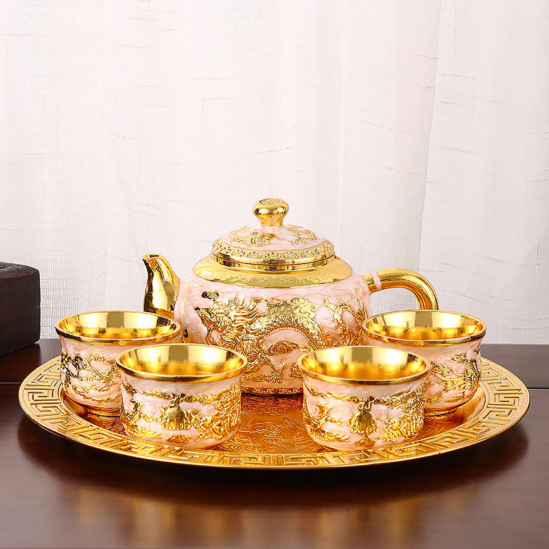 Chinese Tea Set Home Retro Zinc Alloy Chinese Dragon Teapot Teacup Tray Creative