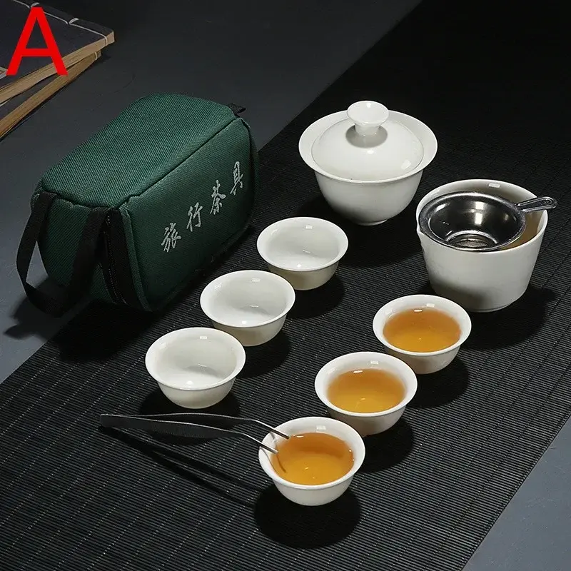 Set Chinese Travel Kung Fu Tea Set Ceramic Portable Teacup Porcelain Service Gai