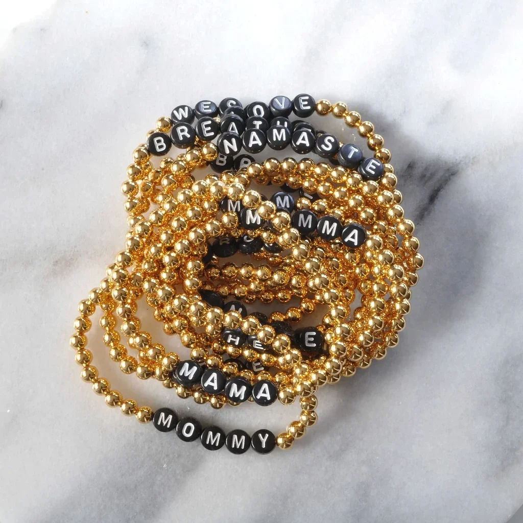 Gold Beads Name Letters Stretch Bracelet