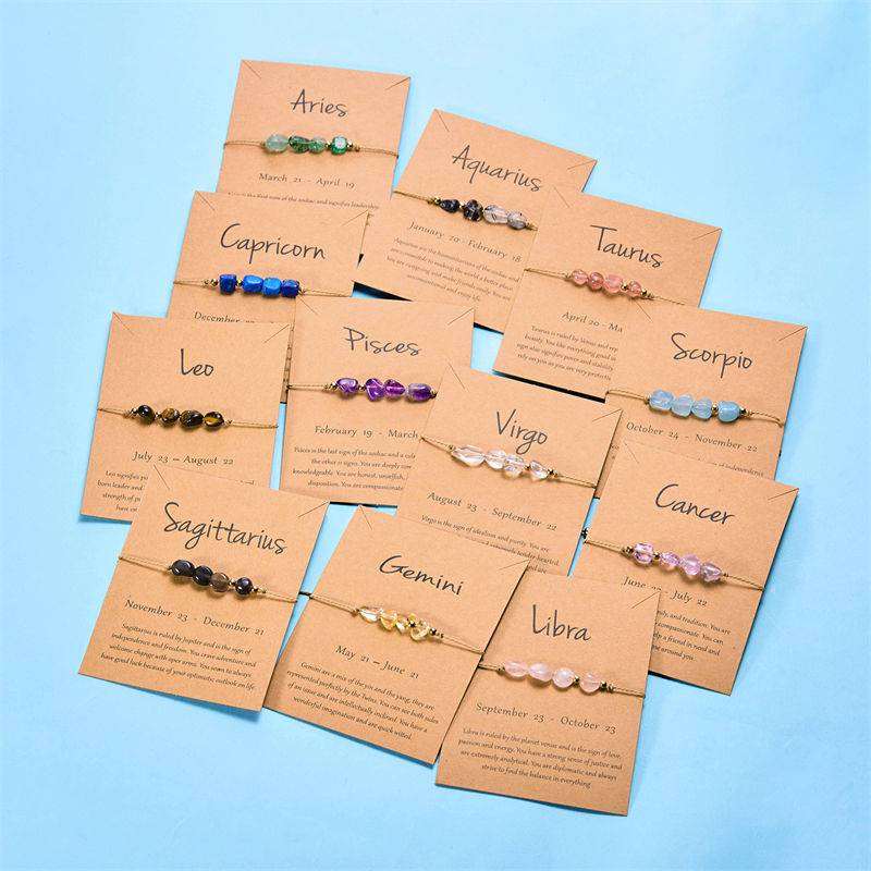 Charm 12 Constellation Natural Stone Beads Bracelet For Women Couple Hand Woven