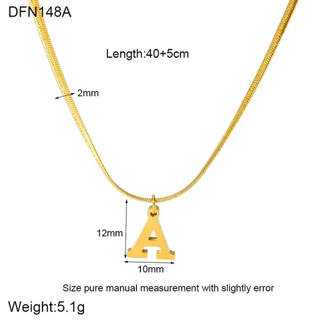 18K Gold Plated Stainless Steel Snake Herringbone Chain Initial Letter A-Z Penda