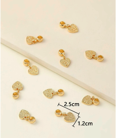 10pcs Gold Colour Heart Pendant Charm DIY Jewellery Accessory