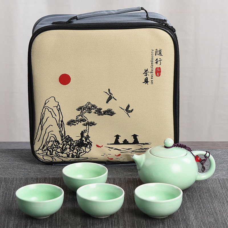 Green White Black Ceramic Teapot set (5pcs) Tea Cup Porcelain Chinese Kungfu Tea