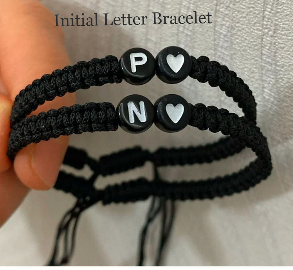 letter heart bead adjustable bracelet couple Black