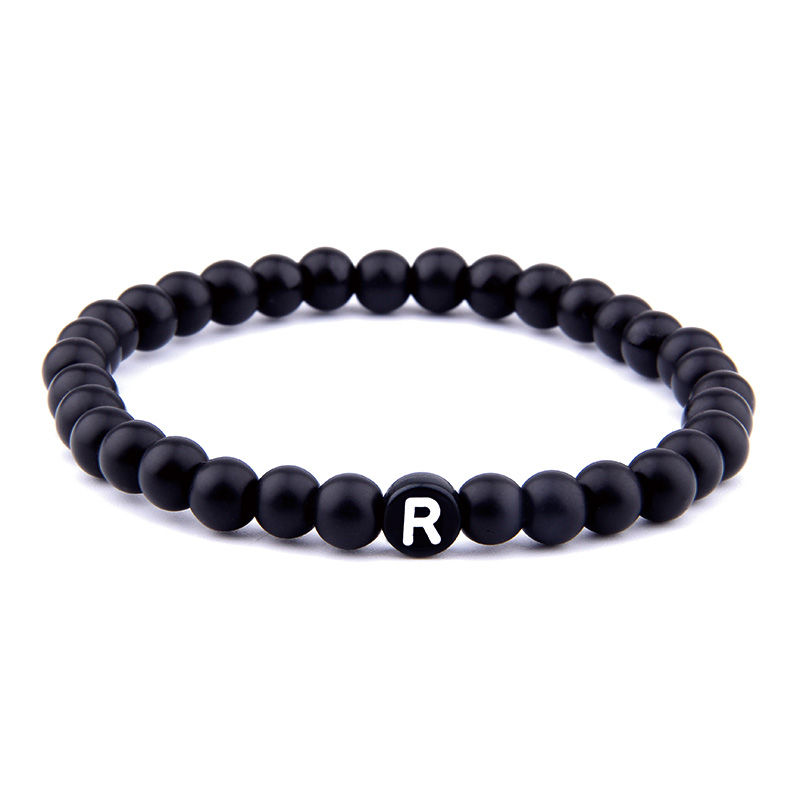 Initial Letter Beads Bracelets Black Onyx