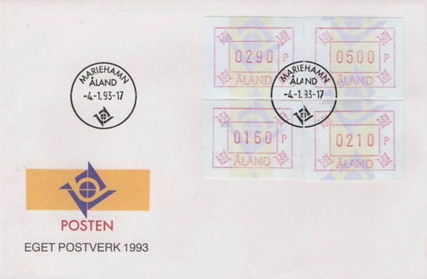 1993 Aland Frama label FDC 160 to 500 penni / penniä