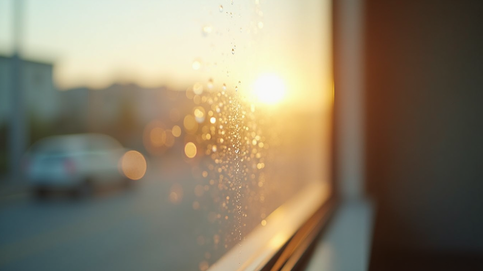 Close-up view of a clean window with sunlight reflecting off the glass