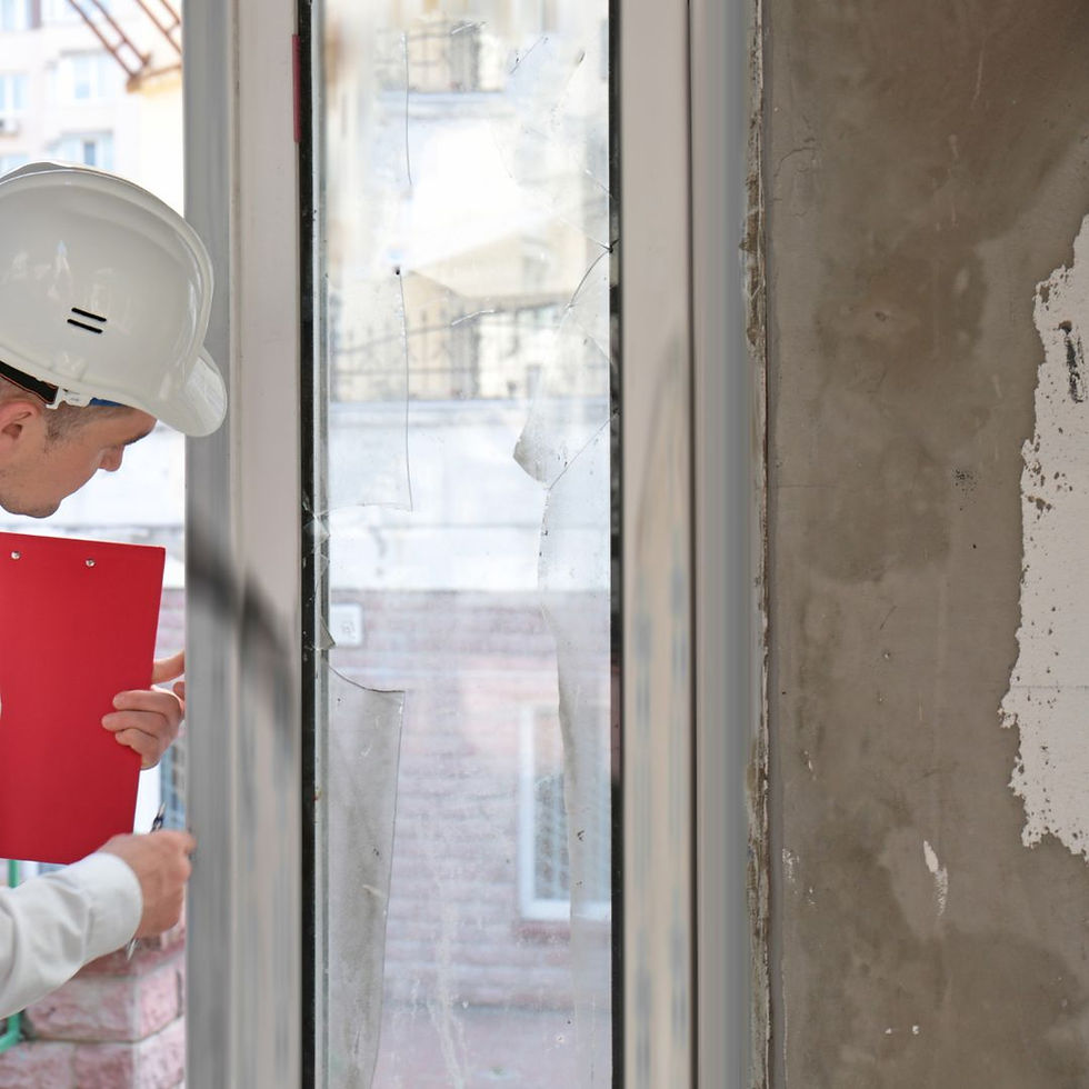 a picture of a Insurance adjuster inspecting a damaged home