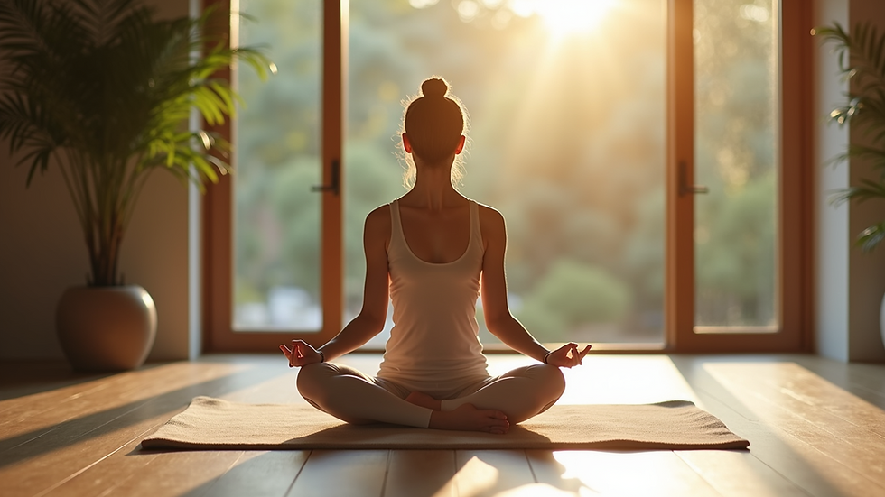 Eye-level view of a peaceful meditation space, conducive for mindful fasting