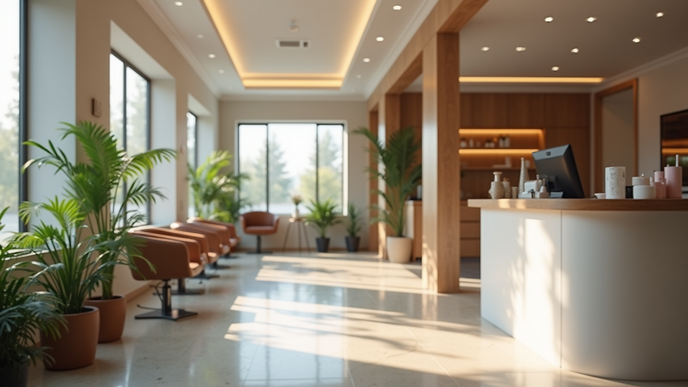 Eye-level view of a beauty salon reception area