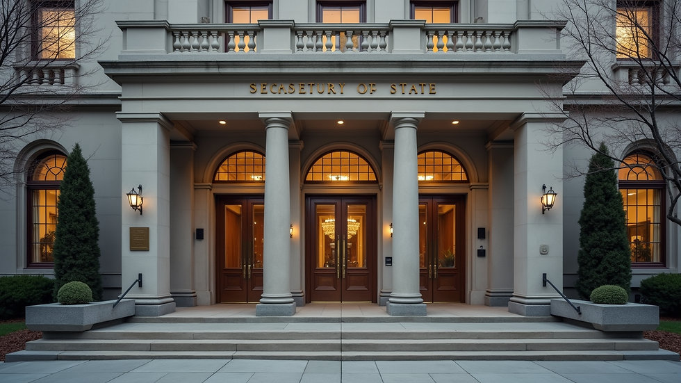 Eye-level view of the Connecticut Secretary of State building entrance