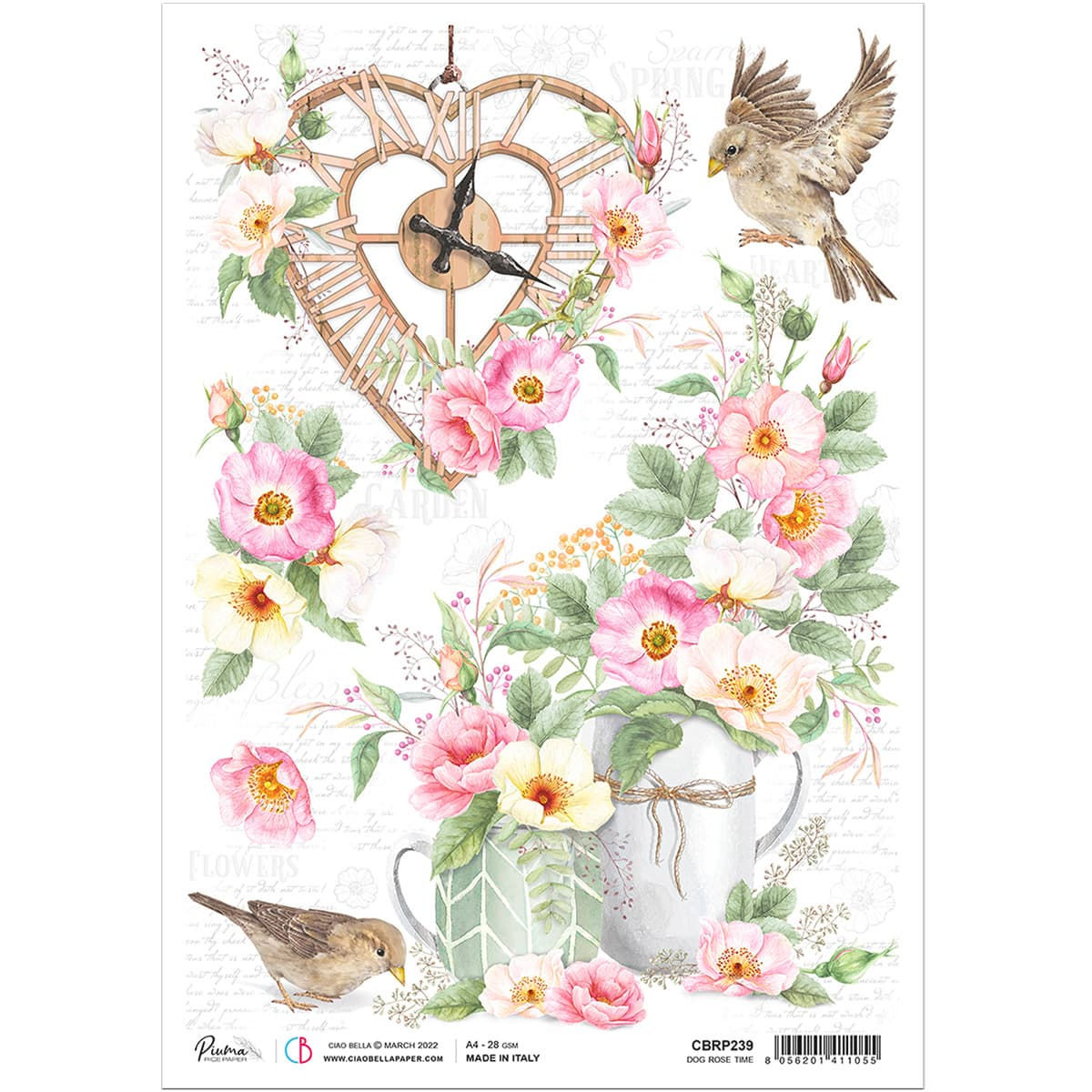 Ciao Bella A4 Rice Paper - Dog Rose Time, CBRP239