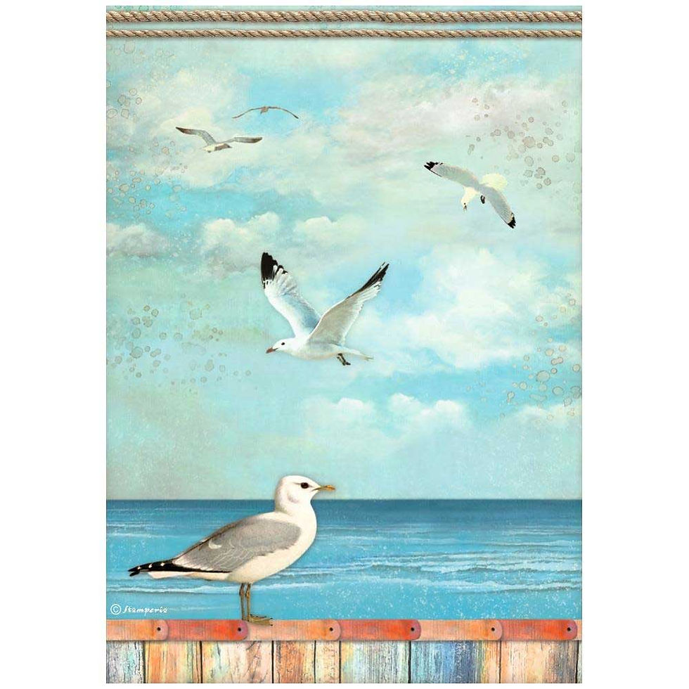 Stamperia A4 Rice Paper - Blue Dream - Seagulls, DFSA4747