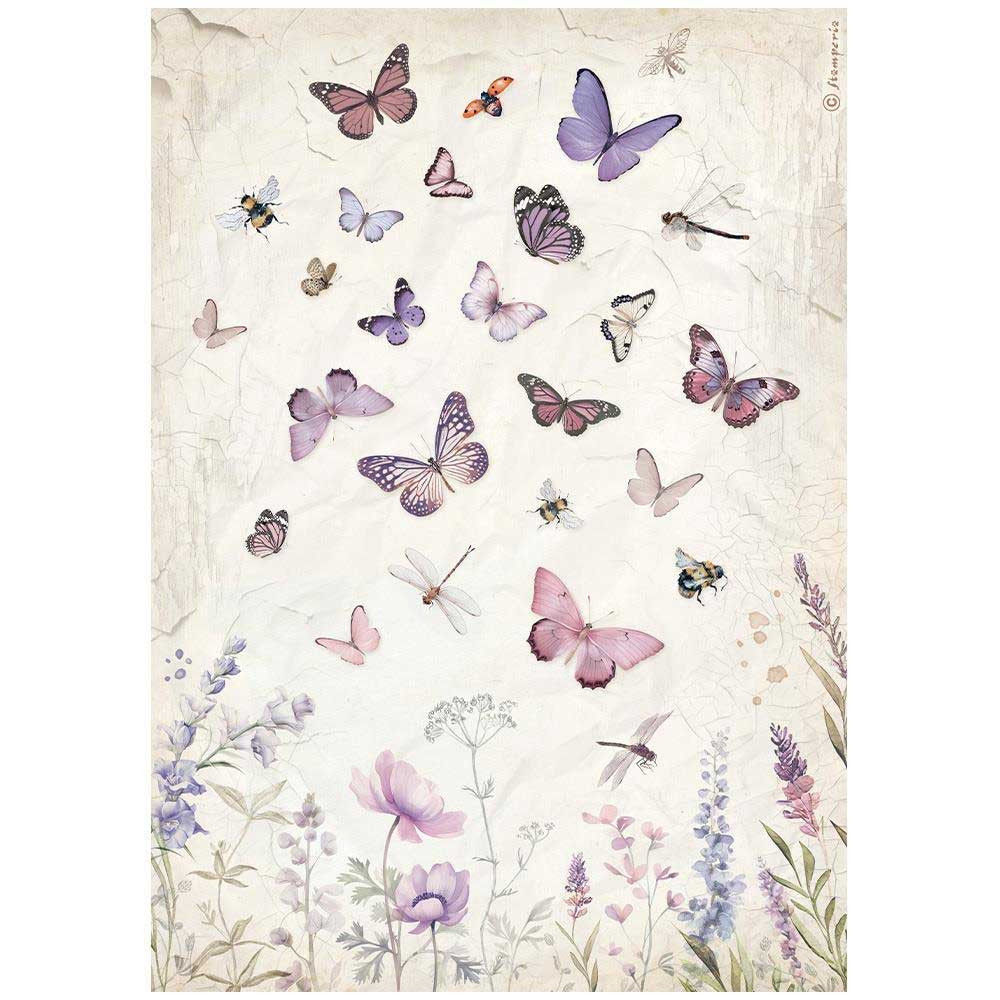 Stamperia A4 Decoupage Rice Paper -Lavender Butterfly DFSA4884