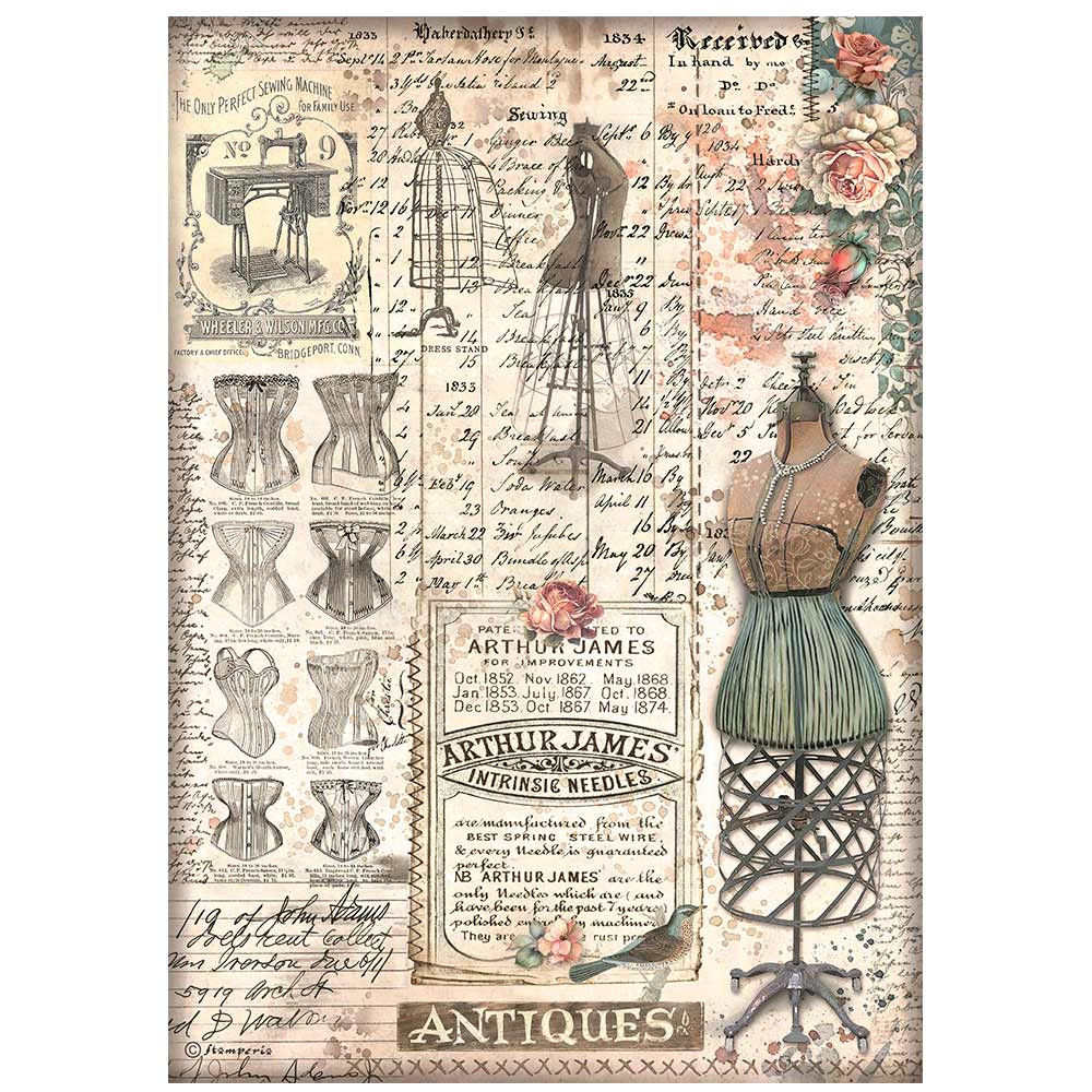 Stamperia A4 Decoupage Rice Paper - Brocante Antiques Mannequin DFSA4851