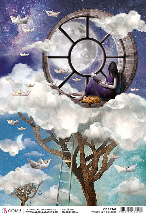 Ciao Bella Rice Paper A4 - Moon & Me - Window in the Clouds, CBRP142