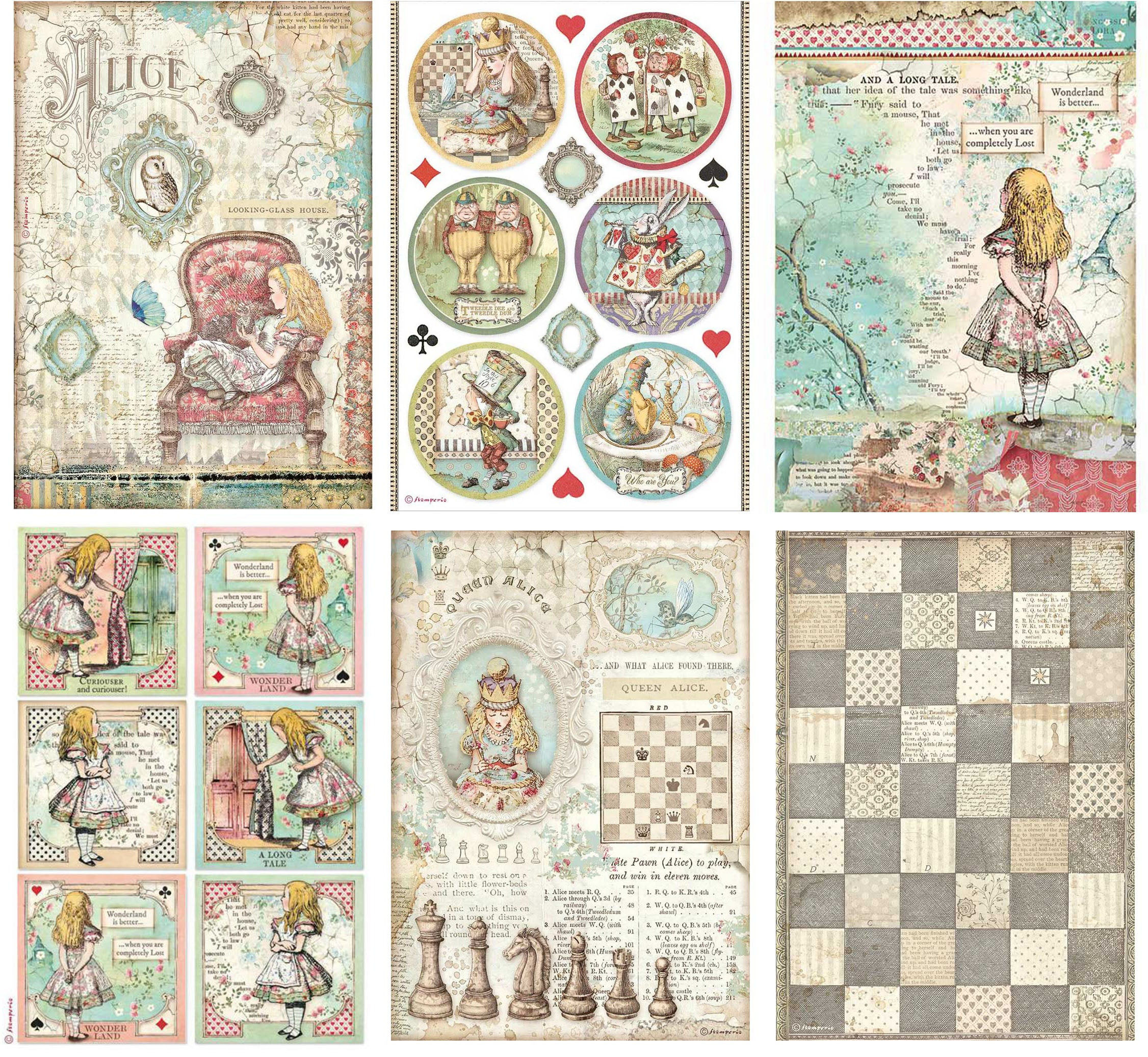 Stamperia A4 Decoupage Rice Paper - Selection 6 -Alice Forever Pack DFSA4XAL