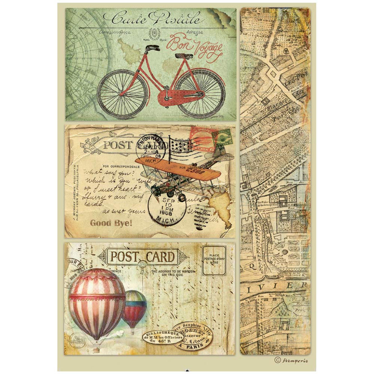 Stamperia A4 Decoupage Rice Paper - Around the World Postcard DFSA4774