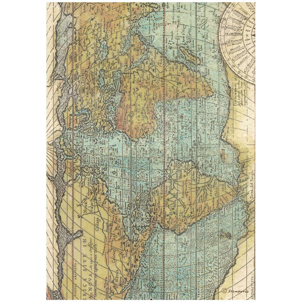 Stamperia A4 Decoupage Rice Paper -  Around the World Map DFSA4778