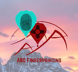 ABQ Fingerprinting logo with New Mexico hot air balloons Albuquerque