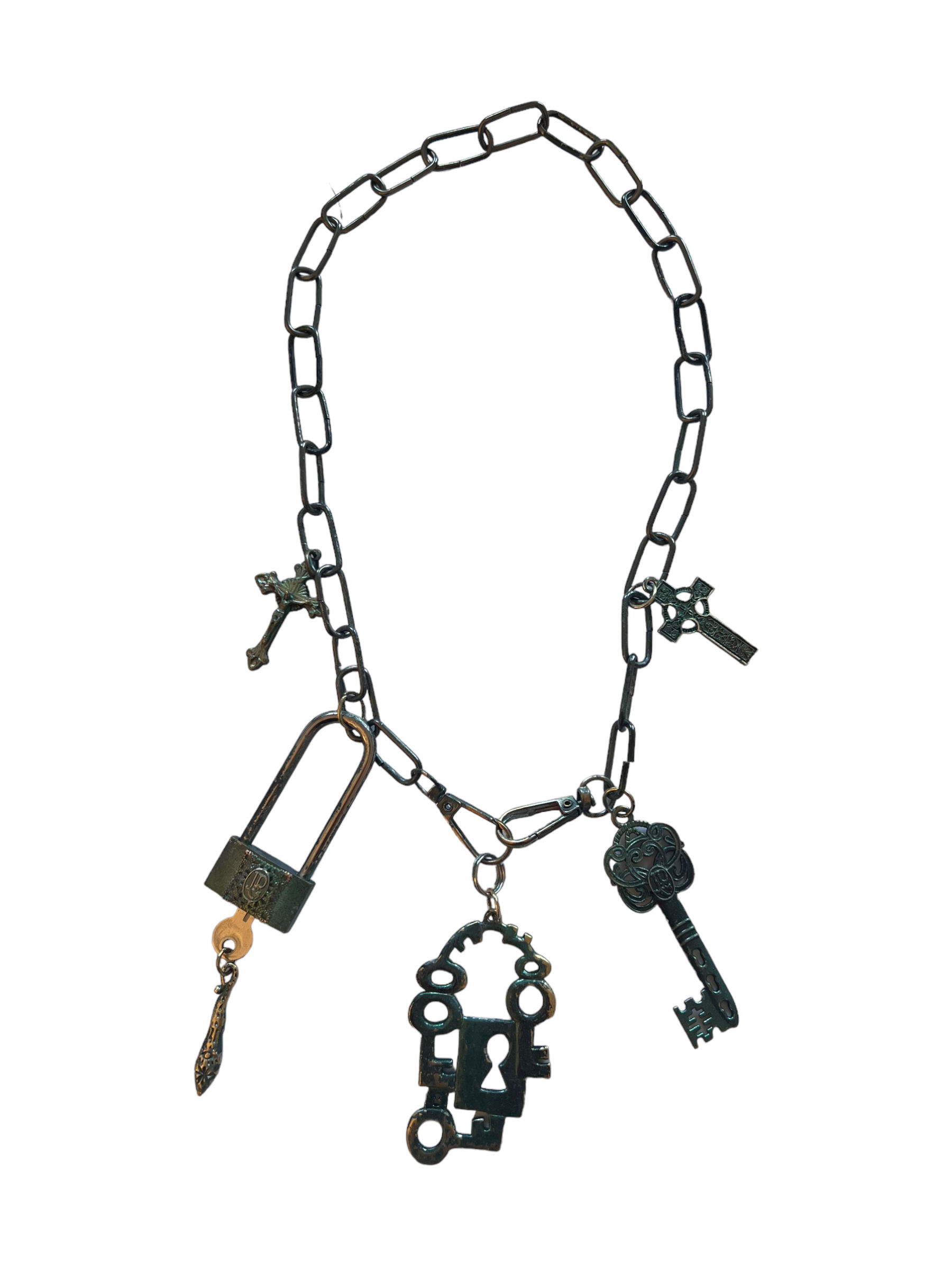 Jean Paul Gaultier gothic cross and keys necklace