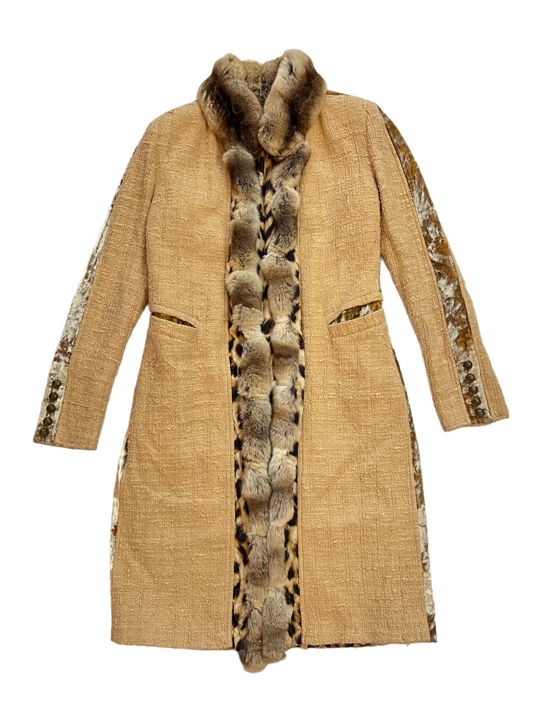 Roberto Cavalli Leopard print fur collar coat