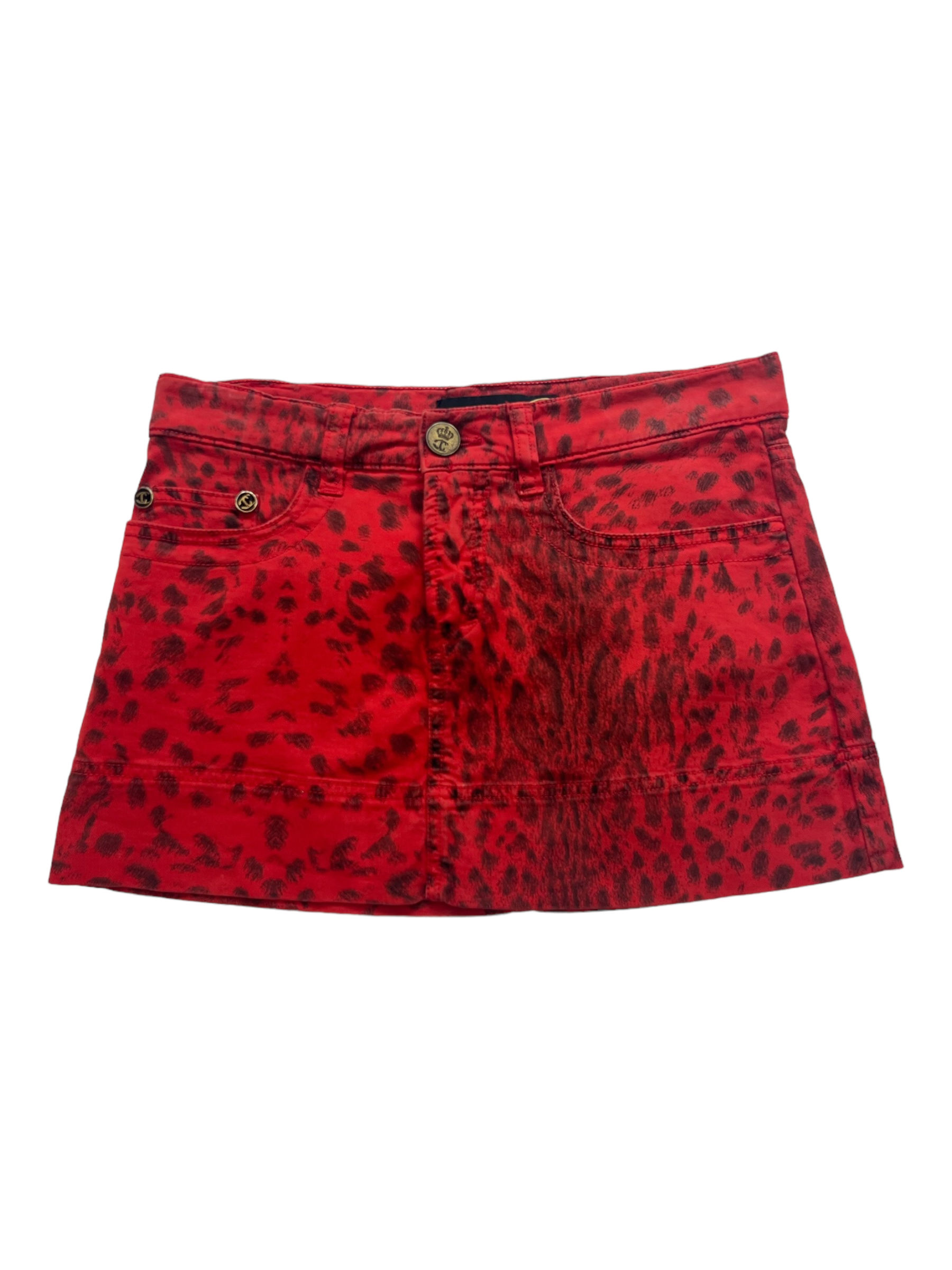 Roberto Cavalli red leopard print micro skirt