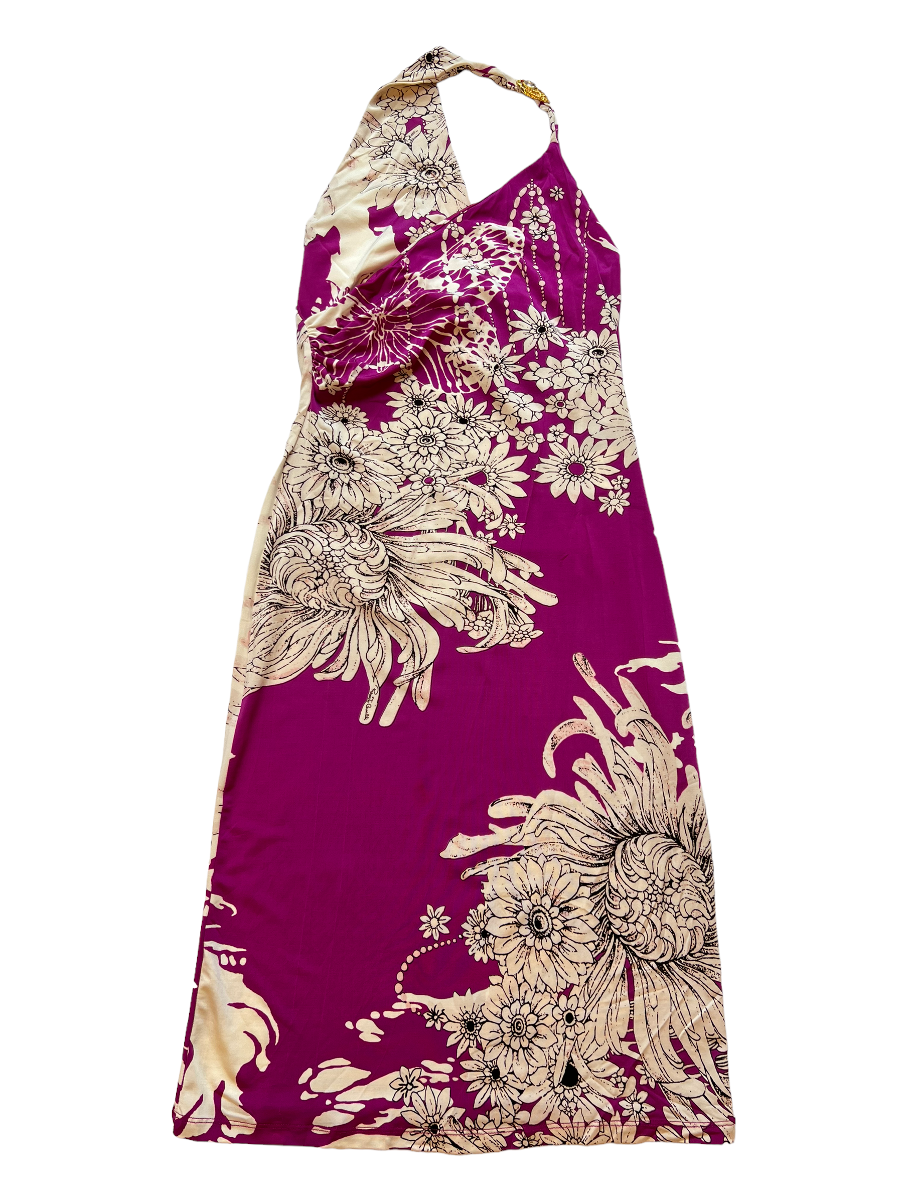 Roberto Cavalli Raspberry floral print halter dress
