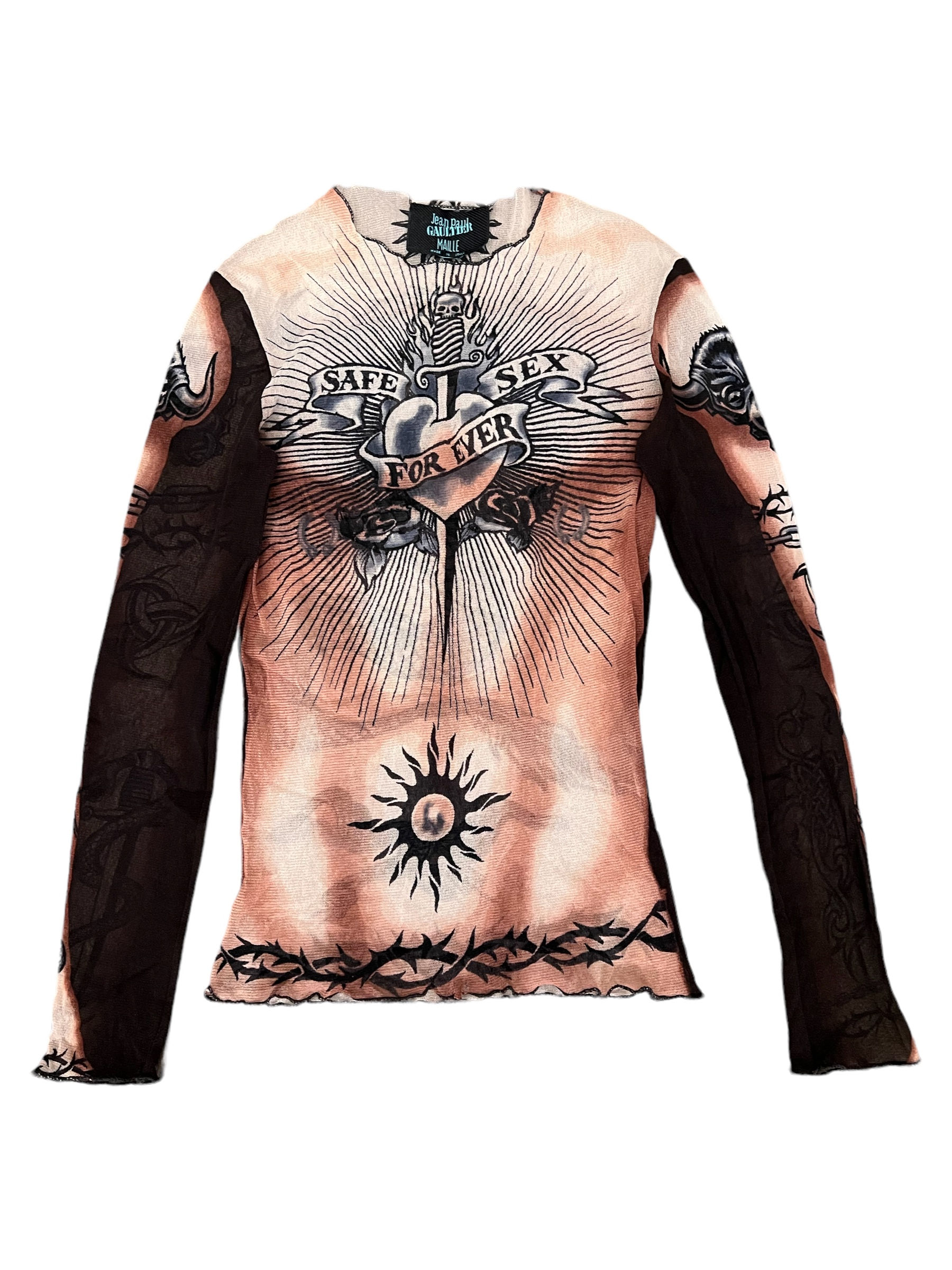 Jean Paul Gaultier Ss96 Safe Sex Forever Tattoo Mesh Long sleeve
