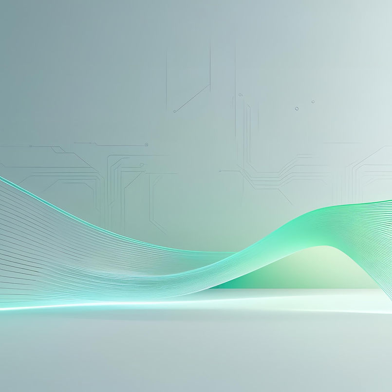Minimal futuristic background with soft blue-green gradient glow lines flowing diagonally