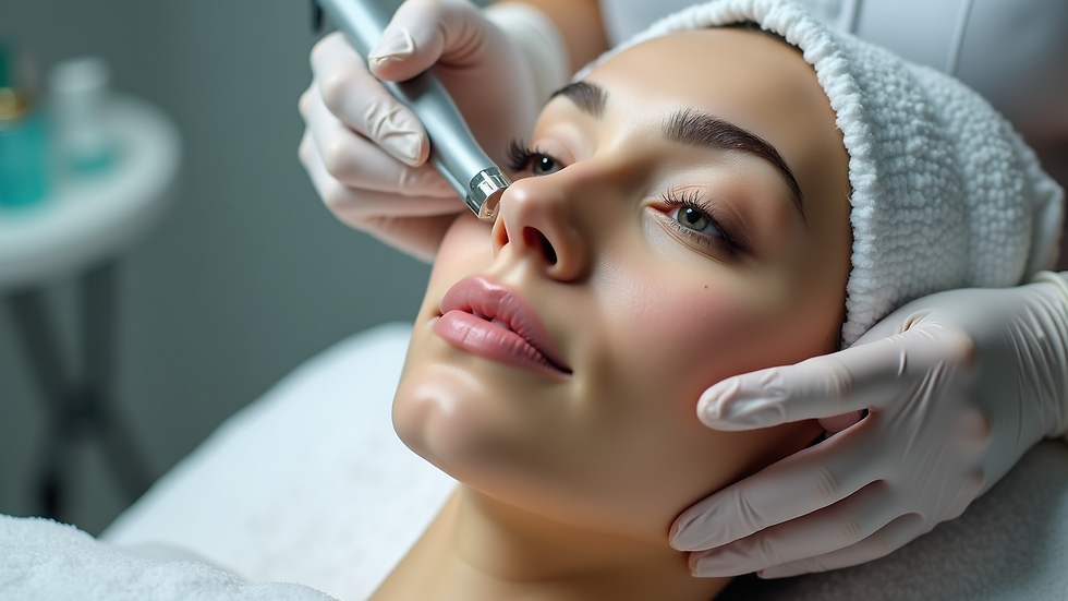Eye-level view of a skincare professional performing derma-planing treatment