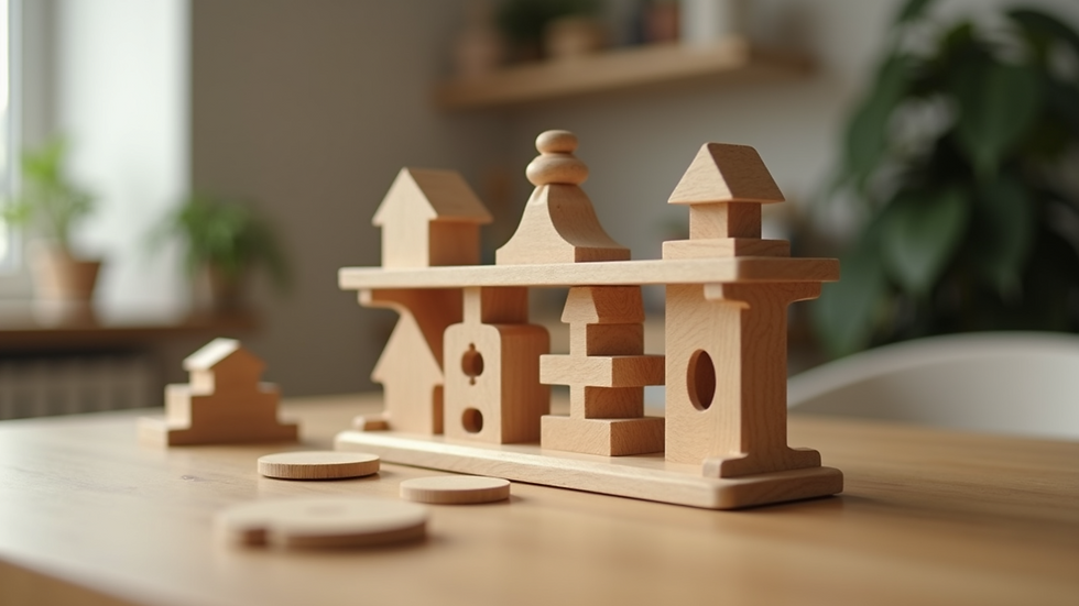 Eye-level view of wooden shape sorter toy on a table