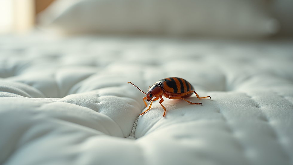 Close-up view of a bedbug on a mattress seam
