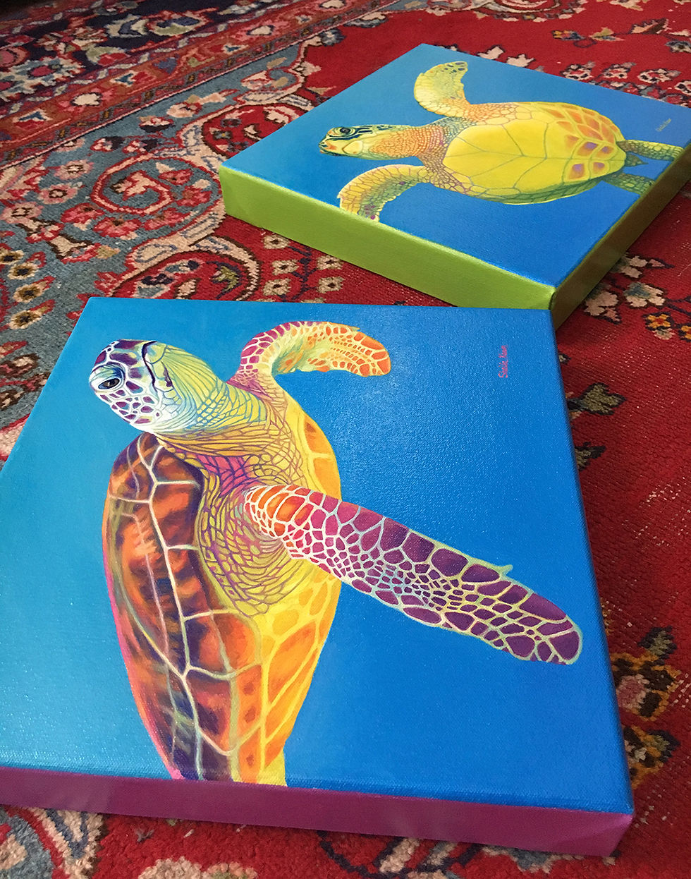 The paintings have a gallery wrap.