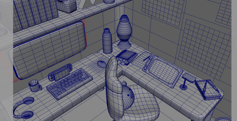 desk close up wireframe