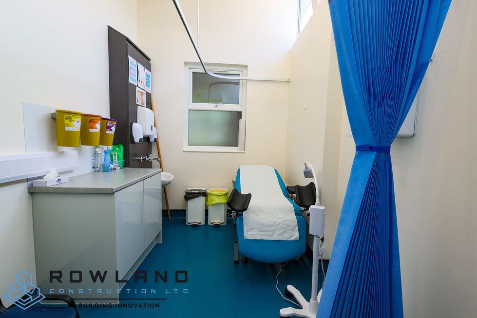 a hospital room with a bed