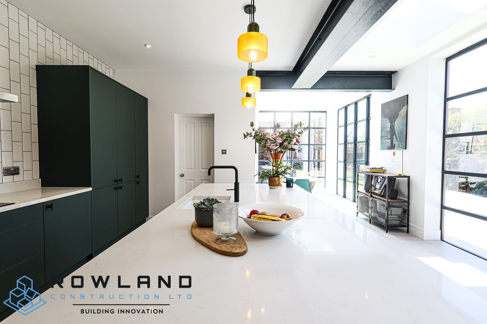 a kitchen with a bowl of fruit